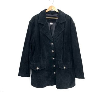 Jacqueline Ferrar Vintage Black Suede Leather Jacket Ornate Buttons Size 3X